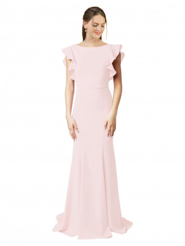 Sweep Train Ruffle Sleeves Stretch Crepe Pink Mermaid, Sheath Black Tie Prom Dress / Bridesmaid Dress Canberra