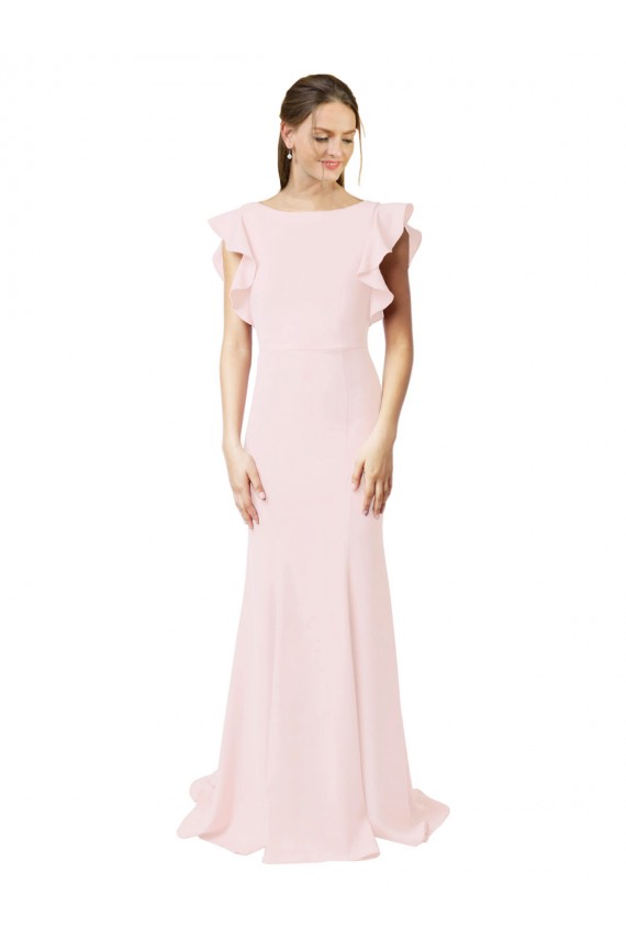 Sweep Train Ruffle Sleeves Stretch Crepe Pink Mermaid, Sheath Black Tie Prom Dress / Bridesmaid Dress Canberra