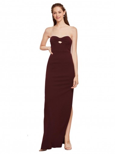 Long Sleeveless Stretch Crepe Burgundy Gold Strapless Sheath Formal Evening Gown / Prom Dress / Bridesmaid Dress Canberra