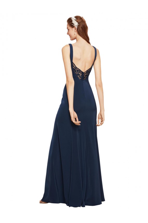 Long Sleeveless Stretch Crepe Dark Navy A-Line Prom Dress / Bridesmaid Dress Canberra