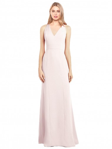 Long Sleeveless Stretch Crepe Pink V-Neck Trumpet Semi Formal Evening Dress / Prom Dress / Bridesmaid Dress Canberra
