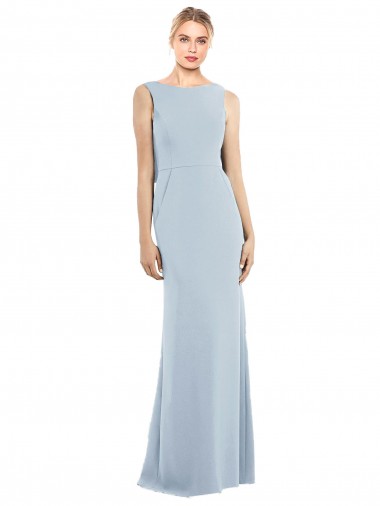 Long Sleeveless Stretch Crepe Light Sky Blue Bateau Neck Trumpet Semi Formal Evening Dress / Prom Dress / Bridesmaid Dress Canberra