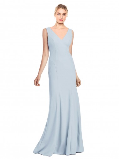 Long Sleeveless Stretch Crepe Light Sky Blue V-Neck Trumpet Bridesmaid Dress / Formal Dress Canberra