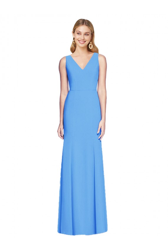 Long Sleeveless Stretch Crepe Peacock Blue Trumpet Semi Formal Evening Dress / Prom Dress / Bridesmaid Dress Canberra