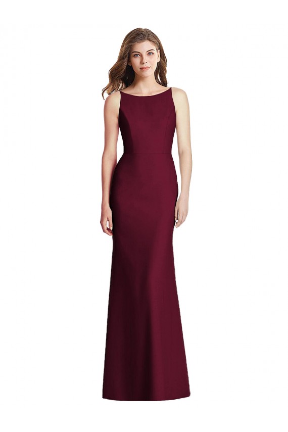 Long Sleeveless Stretch Crepe Burgundy Gold Trumpet Semi Formal Evening Dress / Bridesmaid Dress Canberra