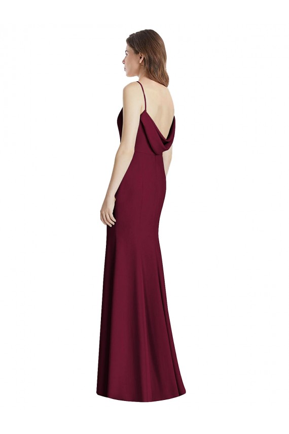 Long Sleeveless Stretch Crepe Burgundy Gold Trumpet Semi Formal Evening Dress / Bridesmaid Dress Canberra