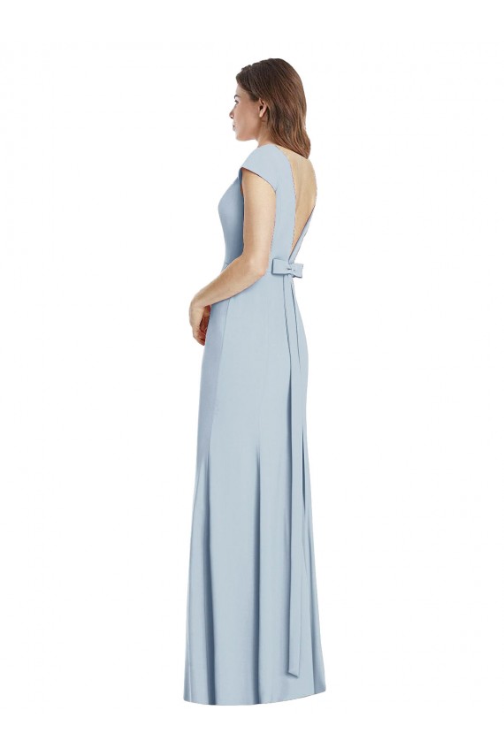 Long Cap Sleeves Stretch Crepe Light Sky Blue Trumpet Formal Dress / Bridesmaid Dress Canberra