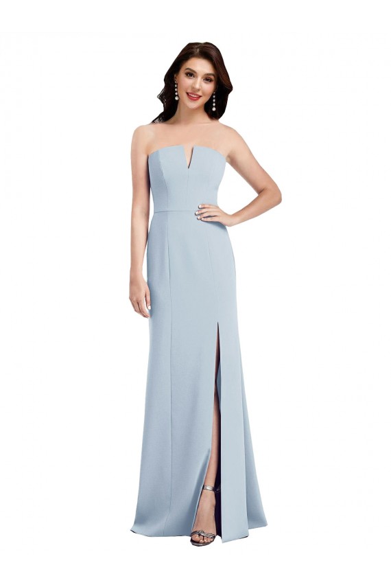 Long Sleeveless Stretch Crepe Light Sky Blue V-Neck Trumpet Bridesmaid Dress / Evening Dress Canberra