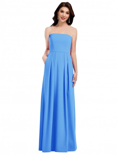 Long Sleeveless Stretch Crepe Peacock Blue Strapless Trumpet Semi Formal Evening Dress / Prom Dress / Bridesmaid Dress Canberra