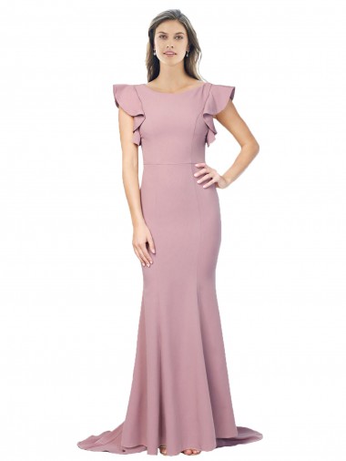 Sweep Train Flutter Sleeves Stretch Crepe Dusty Pink Mermaid Formal Evening Gown / Prom Dress / Bridesmaid Dress Canberra