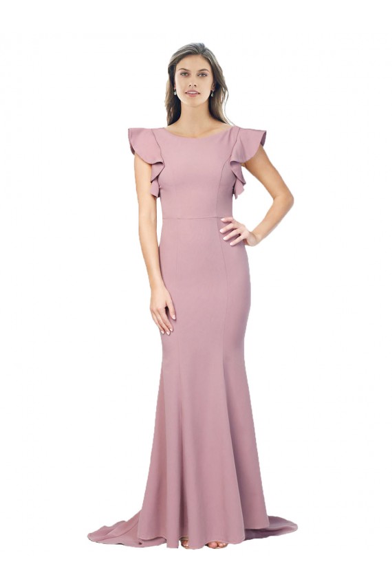 Sweep Train Flutter Sleeves Stretch Crepe Dusty Pink Mermaid Formal Evening Gown / Prom Dress / Bridesmaid Dress Canberra