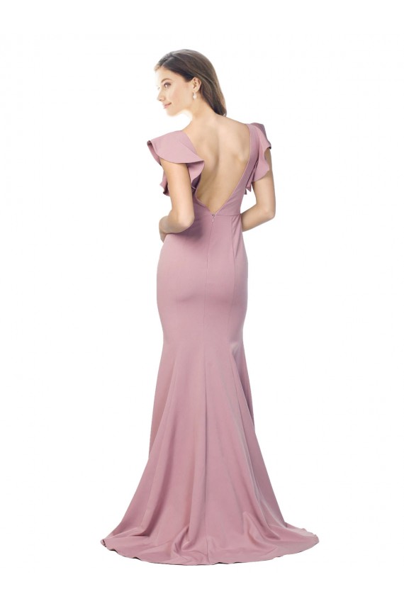 Sweep Train Flutter Sleeves Stretch Crepe Dusty Pink Mermaid Formal Evening Gown / Prom Dress / Bridesmaid Dress Canberra