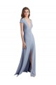 Long Cap Sleeves Stretch Crepe Smoke Blue Sheath Prom Dress / Bridesmaid Dress Canberra