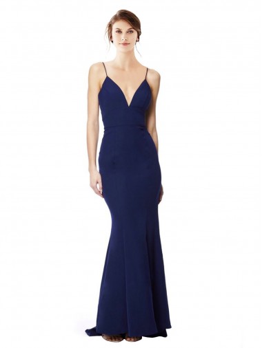 Long Sleeveless Stretch Crepe Navy Blue Mermaid Formal Dress / Bridesmaid Dress Canberra