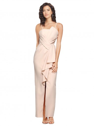 Long Sleeveless Stretch Crepe Nude Sheath Semi Formal Evening Dress / Prom Dress / Bridesmaid Dress Canberra
