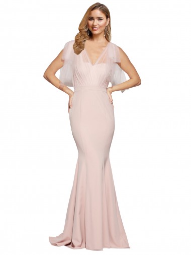 Long Sleeveless Stretch Crepe & Tulle Mauve Sheath Formal Dress / Bridesmaid Dress Canberra