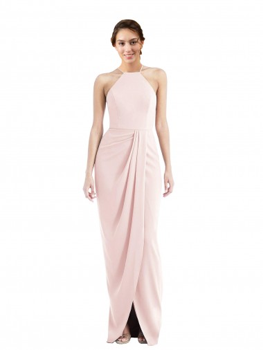 Long Sleeveless Stretch Crepe Pink Halter Neck Trumpet Semi Formal Evening Dress / Prom Dress / Bridesmaid Dress Canberra