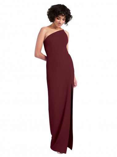 Long Sleeveless Stretch Crepe Burgundy Gold One Shoulder Sheath Formal Evening Gown / Prom Dress / Bridesmaid Dress Canberra