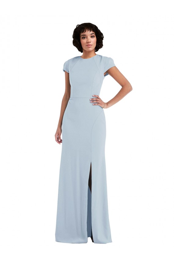 Long Cap Sleeves Stretch Crepe Light Sky Blue Trumpet Semi Formal Evening Dress / Bridesmaid Dress Canberra