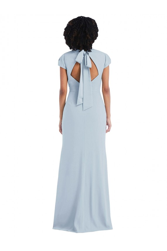 Long Cap Sleeves Stretch Crepe Light Sky Blue Trumpet Semi Formal Evening Dress / Bridesmaid Dress Canberra
