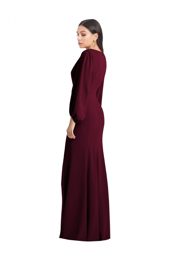 Long Puff Sleeves Stretch Crepe Burgundy Gold Trumpet Semi Formal Evening Dress / Prom Dress / Bridesmaid Dress Canberra