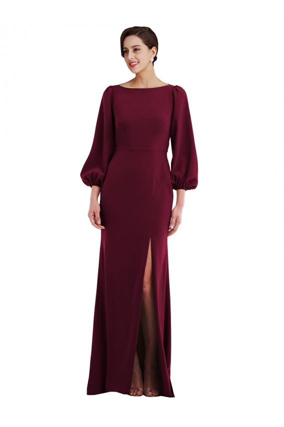 Long Long Sleeves Stretch Crepe Burgundy Gold Trumpet Formal Evening Gown / Prom Dress / Bridesmaid Dress Canberra