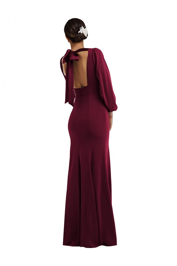 Long Long Sleeves Stretch Crepe Burgundy Gold Trumpet Formal Evening Gown / Prom Dress / Bridesmaid Dress Canberra