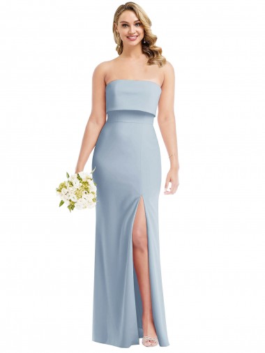 Long Sleeveless Stretch Crepe Light Sky Blue Strapless Trumpet Semi Formal Evening Dress / Prom Dress / Bridesmaid Dress Canberra