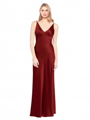 Long Sleeveless Stretch Satin Burgundy A-Line Formal Evening Gown / Prom Dress / Bridesmaid Dress Canberra