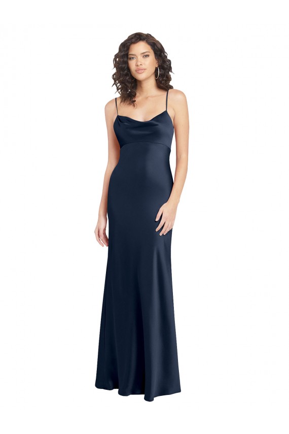 Long Sleeveless Stretch Satin Dark Navy A-Line Black Tie Evening Gown / Prom Dress / Bridesmaid Dress Canberra