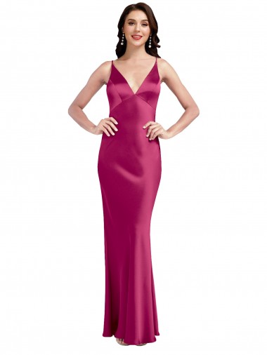 Long Sleeveless Stretch Satin Fuchsia A-Line Formal Evening Dress / Bridesmaid Dress Canberra