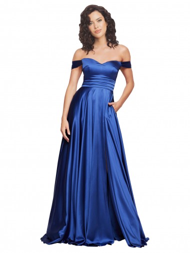 Sweep Train Sleeveless Stretch Satin Royal Blue A-Line Formal Evening Gown / Prom Dress / Bridesmaid Dress Canberra