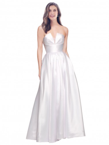 Long Sleeveless Stretch Satin White A-Line Formal Evening Gown / Prom Dress / Bridesmaid Dress Canberra