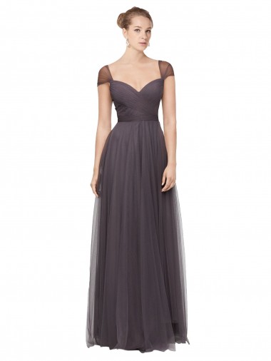 Long Cap Sleeves Tulle Pewter A-Line Bridesmaid Dress Canberra