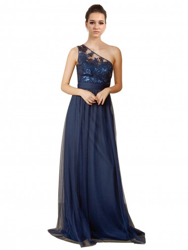 Sweep Train Sleeveless Tulle Dark Navy A-Line Bridesmaid Dress Canberra