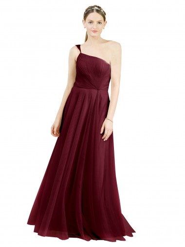Long Sleeveless Tulle Burgundy A-Line Semi Formal Evening Dress / Bridesmaid Dress Canberra