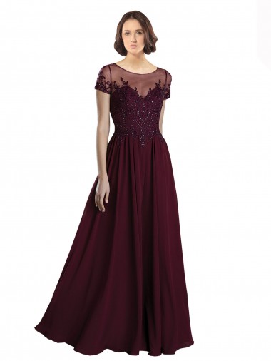 Long Cap Sleeves Tulle & Soft Chiffon Burgundy Gold A-Line Bridesmaid Dress Canberra