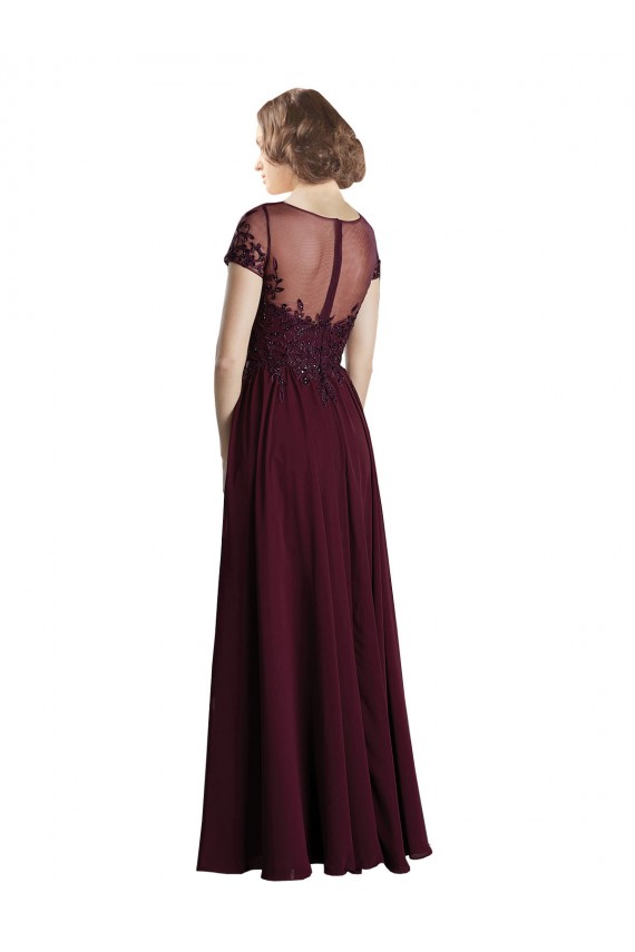 Long Cap Sleeves Tulle & Soft Chiffon Burgundy Gold A-Line Bridesmaid Dress Canberra