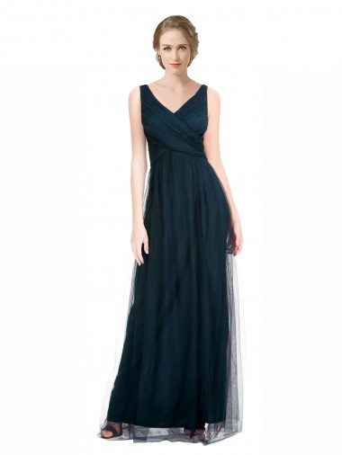 Long Sleeveless Tulle Blue A-Line Bridesmaid Dress Canberra