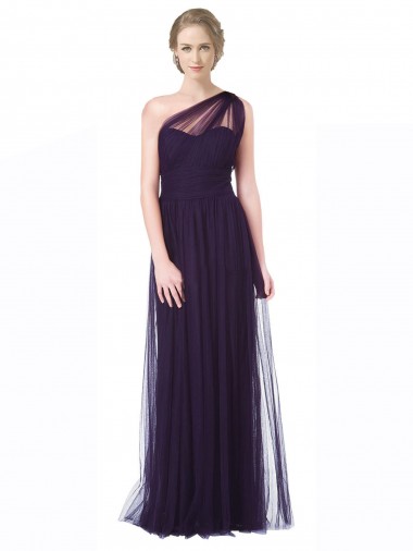 Long Sleeveless Tulle Plum A-Line Bridesmaid Dress Canberra