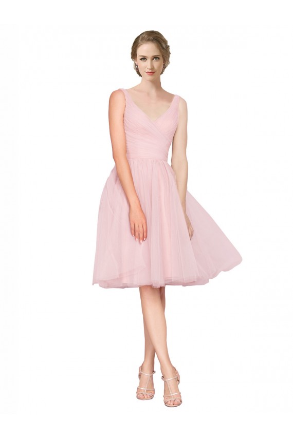 Knee Length Sleeveless Tulle Pink A-Line Bridesmaid Gown Canberra