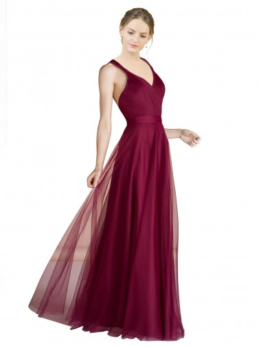 Long Sleeveless Tulle V-Neck A-Line Bridesmaid Dress Canberra