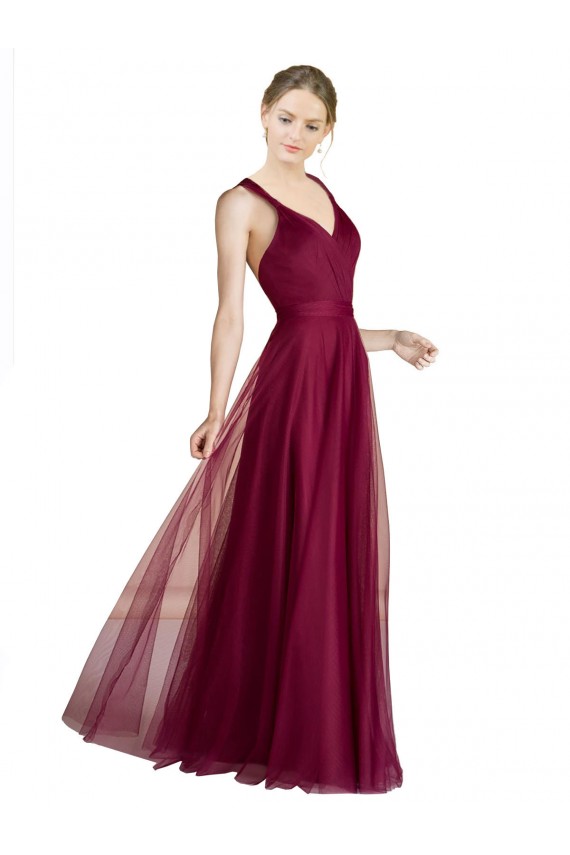 Long Sleeveless Tulle V-Neck A-Line Bridesmaid Dress Canberra