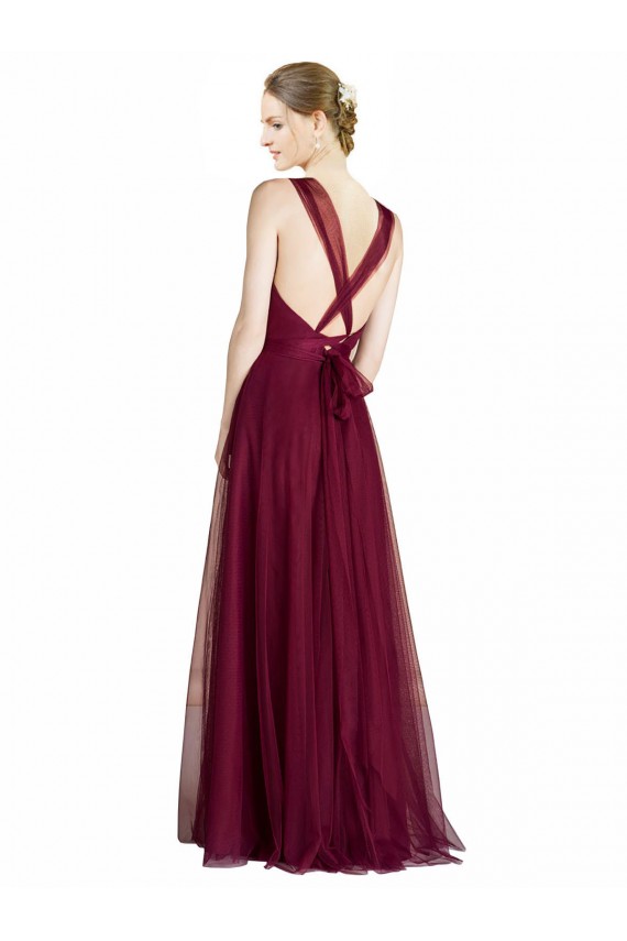 Long Sleeveless Tulle V-Neck A-Line Bridesmaid Dress Canberra