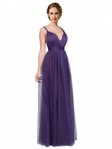 Long Sleeveless Tulle Purple A-Line Bridesmaid Dress Canberra