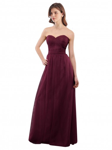 Long Sleeveless Tulle Burgundy Sweetheart A-Line Bridesmaid Dress Canberra