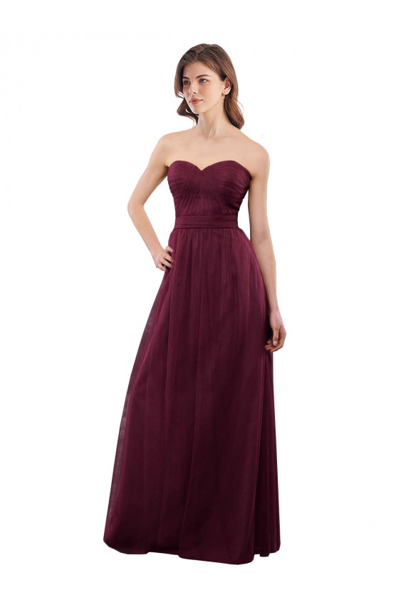 Long Sleeveless Tulle Burgundy Sweetheart A-Line Bridesmaid Dress Canberra