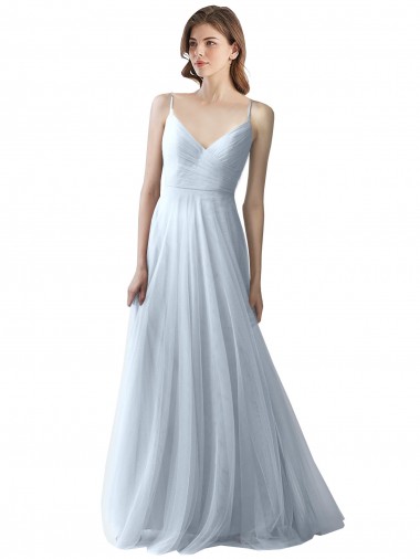 Long Sleeveless Soft Tulle Light Sky Blue A-Line Bridesmaid Dress Canberra