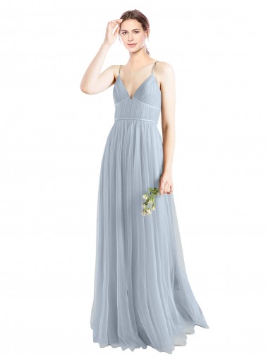 Long Sleeveless Tulle Light Sky Blue Spaghetti Straps A-Line Evening Dress / Bridesmaid Dress Canberra