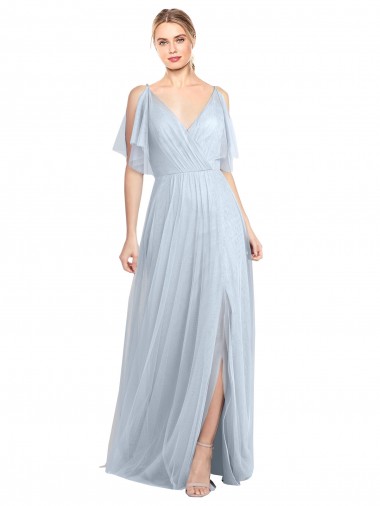 Long Flutter Sleeves Tulle Light Sky Blue A-Line Bridesmaid Dress / Evening Dress Canberra